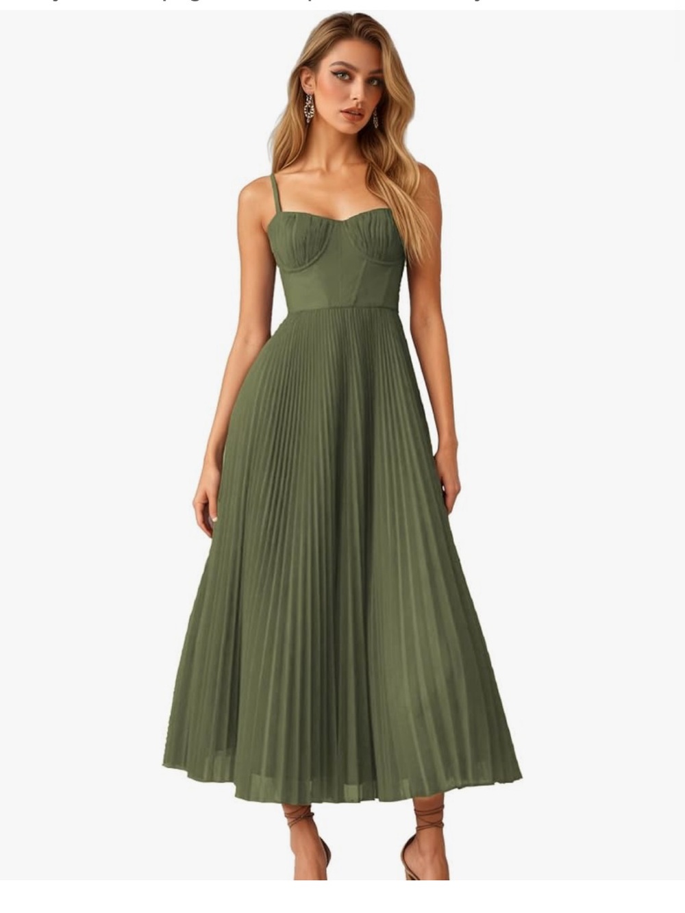 NWT Olive Green Pleated Dress with Bustier Bodice